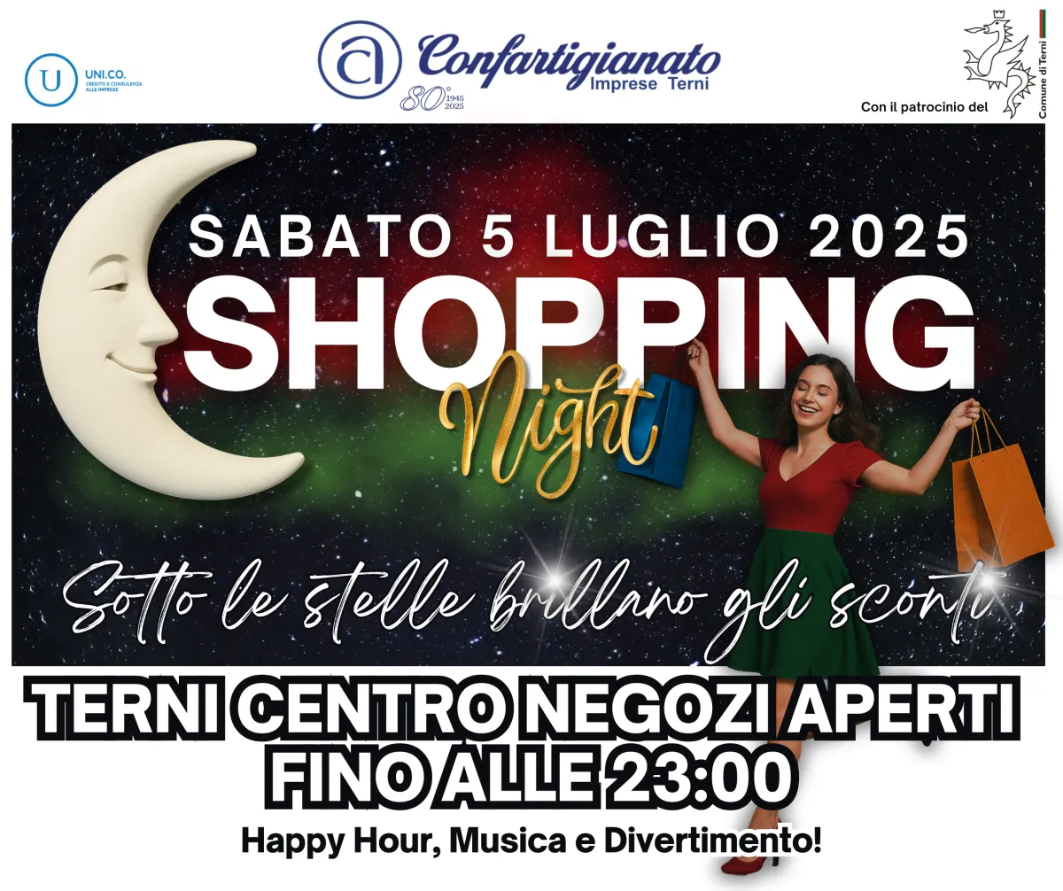 Tutto pronto per la Shopping Night a Terni: saldi sotto le stelle con sconti, musica e sorprese nel cuore della città