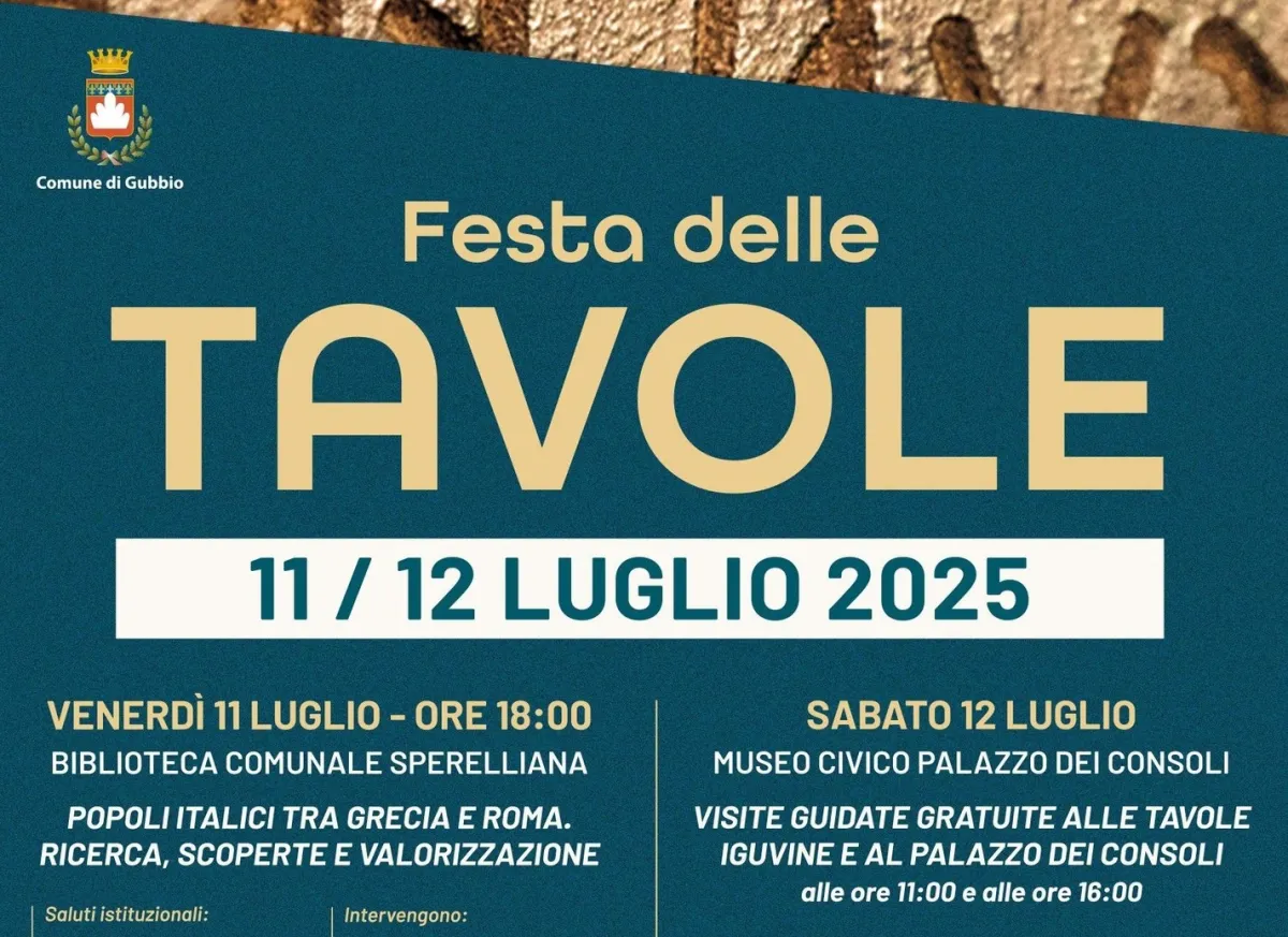 Festa delle Tavole Eugubine 2025: identità, ricerca e sapori antichi nella serata dell’11 luglio alla Biblioteca Sperelliana