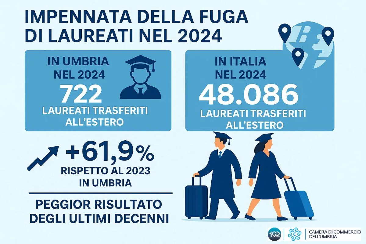 Fuga dei cervelli senza precedenti: record di partenze di laureati dall'Umbria nel 2024