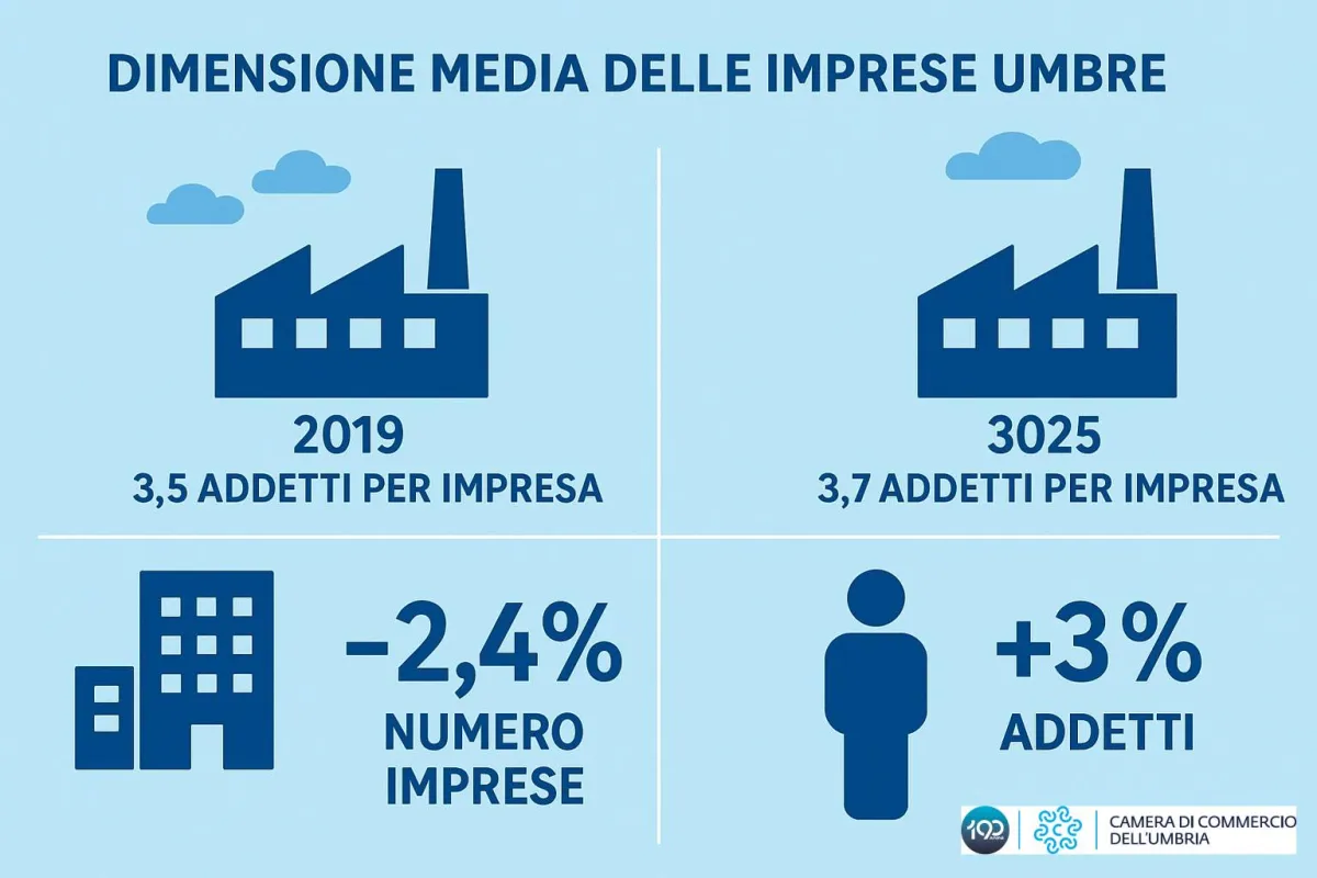 Umbria, meno imprese ma più forti: cresce la dimensione media e accelera la competitività