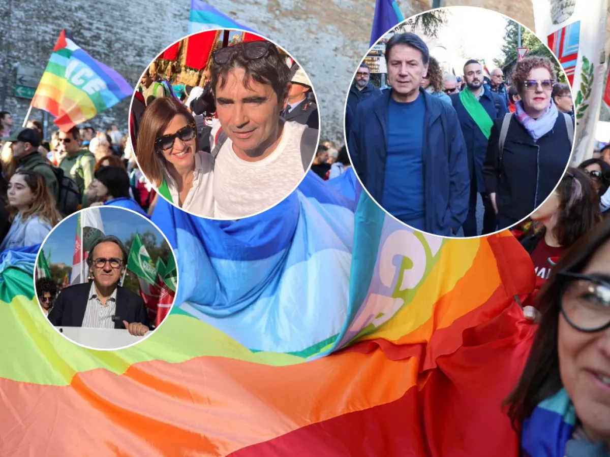 La marcia Perugia-Assisi della sinistra: in cammino Conte, Fratoianni, Bonelli e la Cgil contro le spese militari