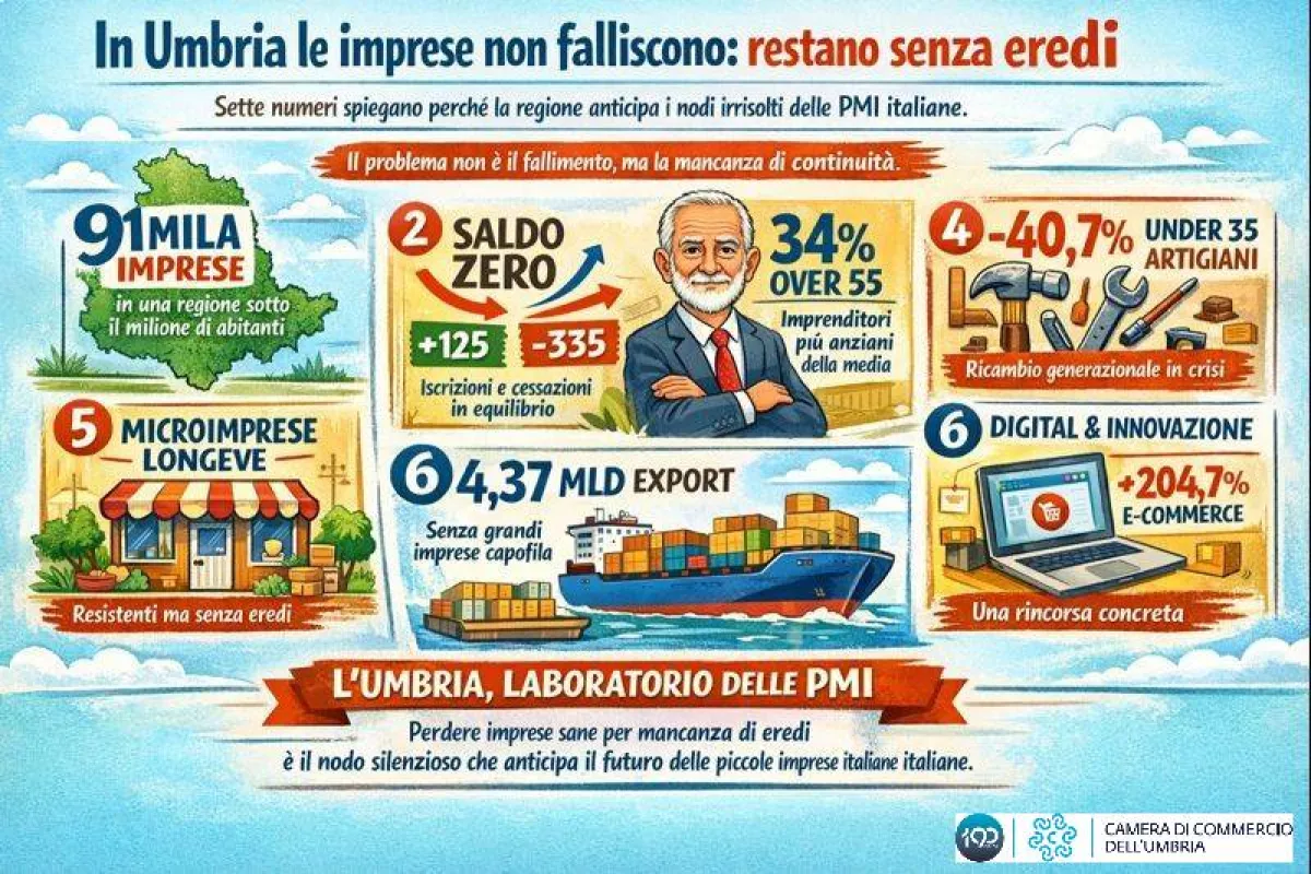Umbria, il capitalismo senza eredi: così muoiono le imprese sane. L'allarme della Camera di commercio