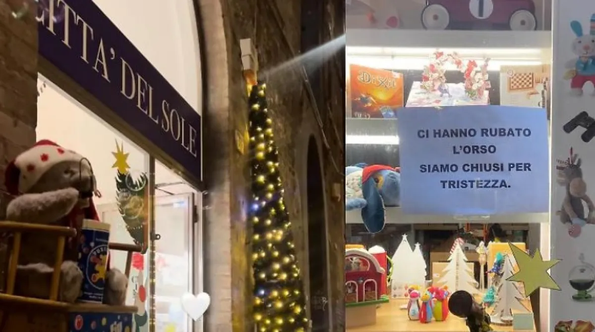 Furto nel cuore di Perugia: scompare l’orsetto che faceva le bolle, serrande abbassate “per tristezza” e appello ai cittadini