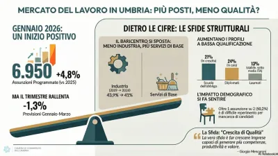 Umbria, a gennaio 6.950 assunzioni programmate: crescita tra le migliori in Italia, ma nel trimestre il ritmo rallenta