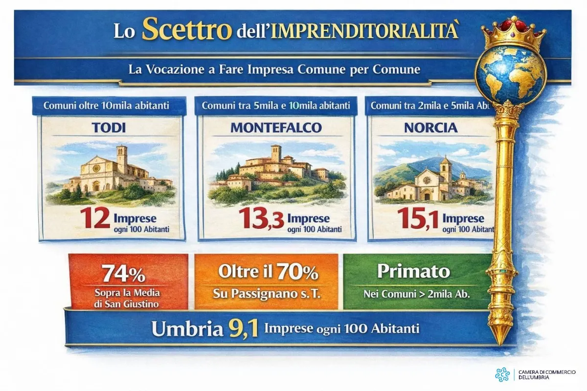 Scettro dell'Imprenditorialità 2025: Norcia, Montefalco e Todi, il triplice volto dell’Umbria che fa impresa