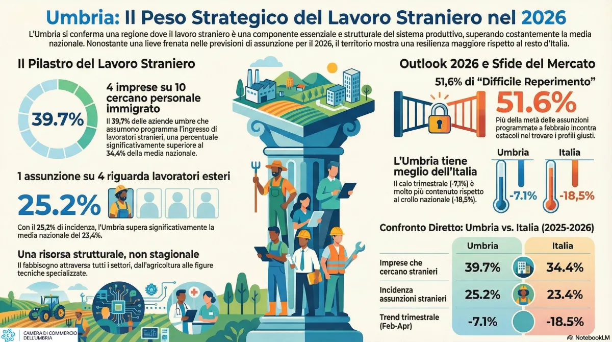  Umbria, il lavoro è sempre più straniero: quattro imprese su dieci assumono immigrati