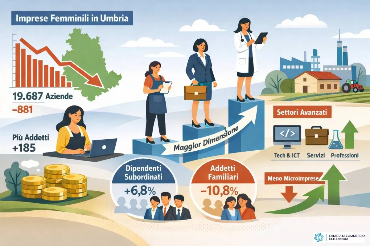  Imprese femminili in Umbria, il paradosso virtuoso: calano di numero ma diventano più forti