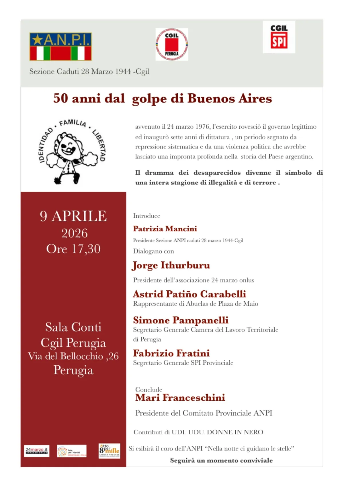 Perugia, un incontro per non dimenticare il golpe argentino del 1976 e il dramma dei desaparecidos