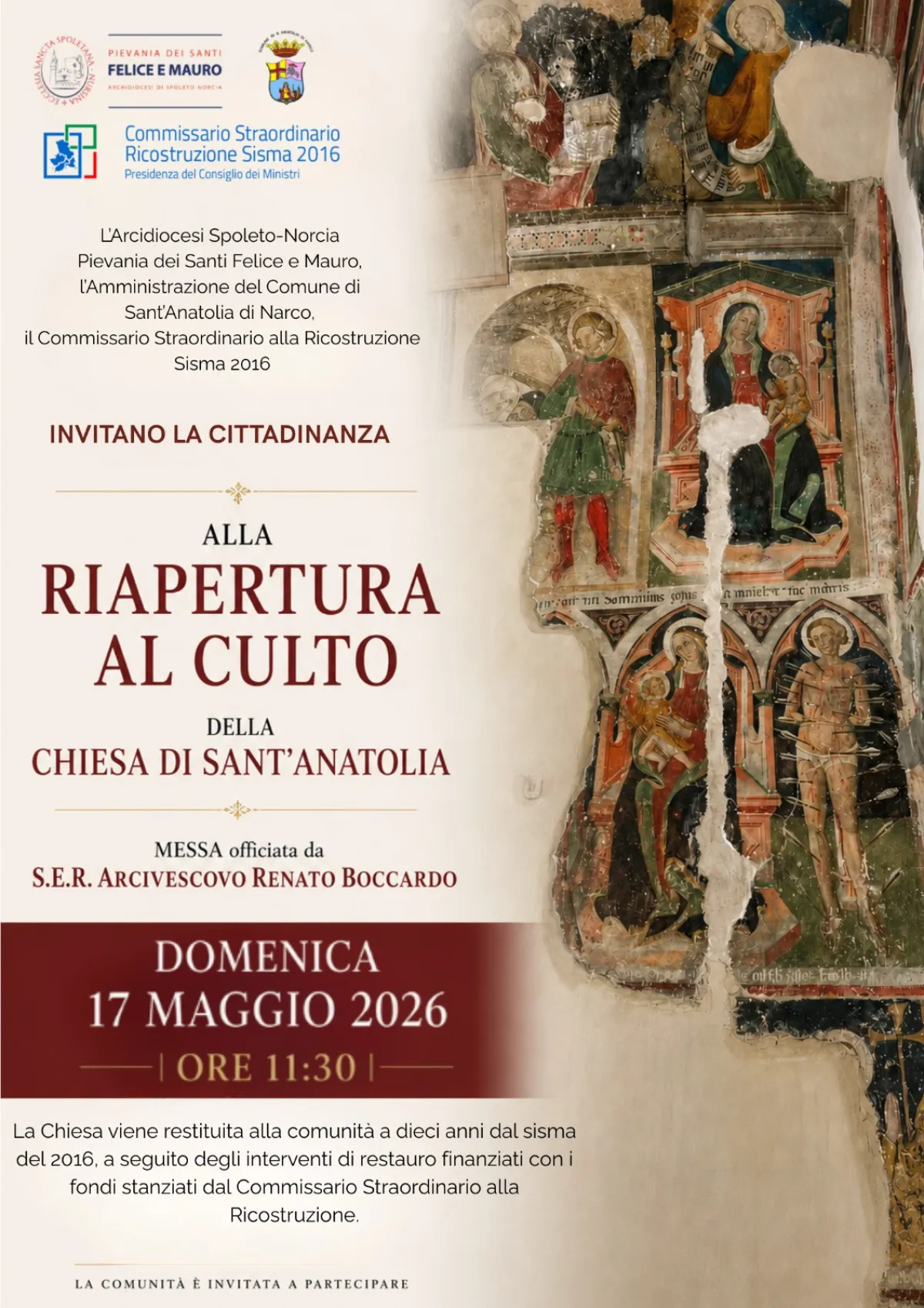Sant’Anatolia di Narco ritrova la sua chiesa: il 17 maggio la riapertura al culto dopo dieci anni dal terremoto