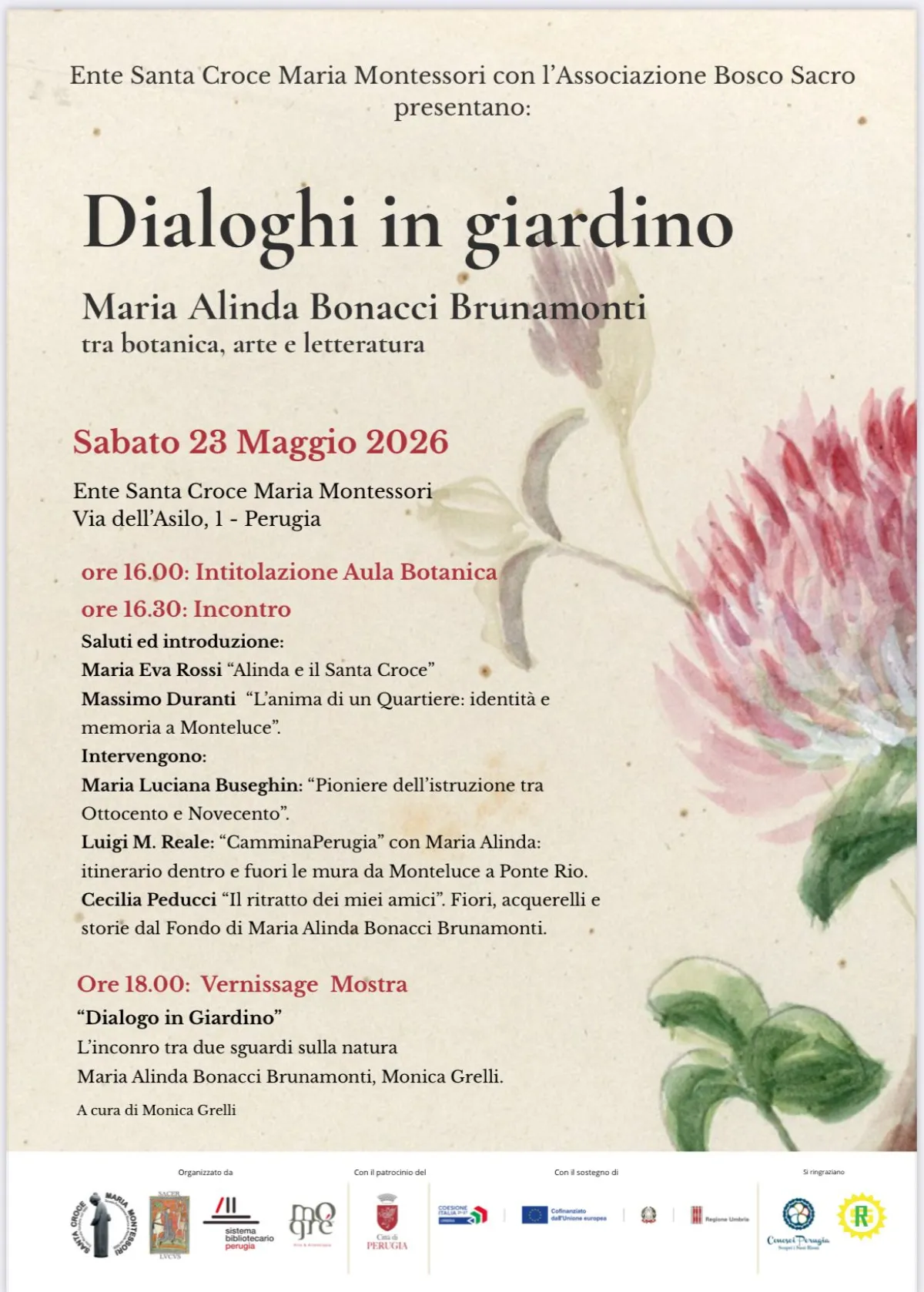 Perugia rende omaggio a Maria Alinda Bonacci Brunamonti: all’Ente Santa Croce “Dialoghi in giardino” tra botanica, arte e memoria
