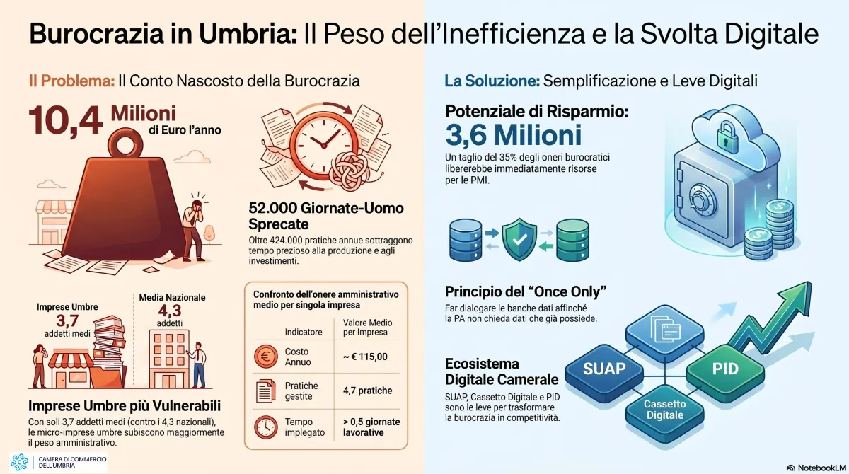 Burocrazia in Umbria, la tassa invisibile da 10 milioni di euro: quanto costa alle imprese duplicare i dati già esistenti
