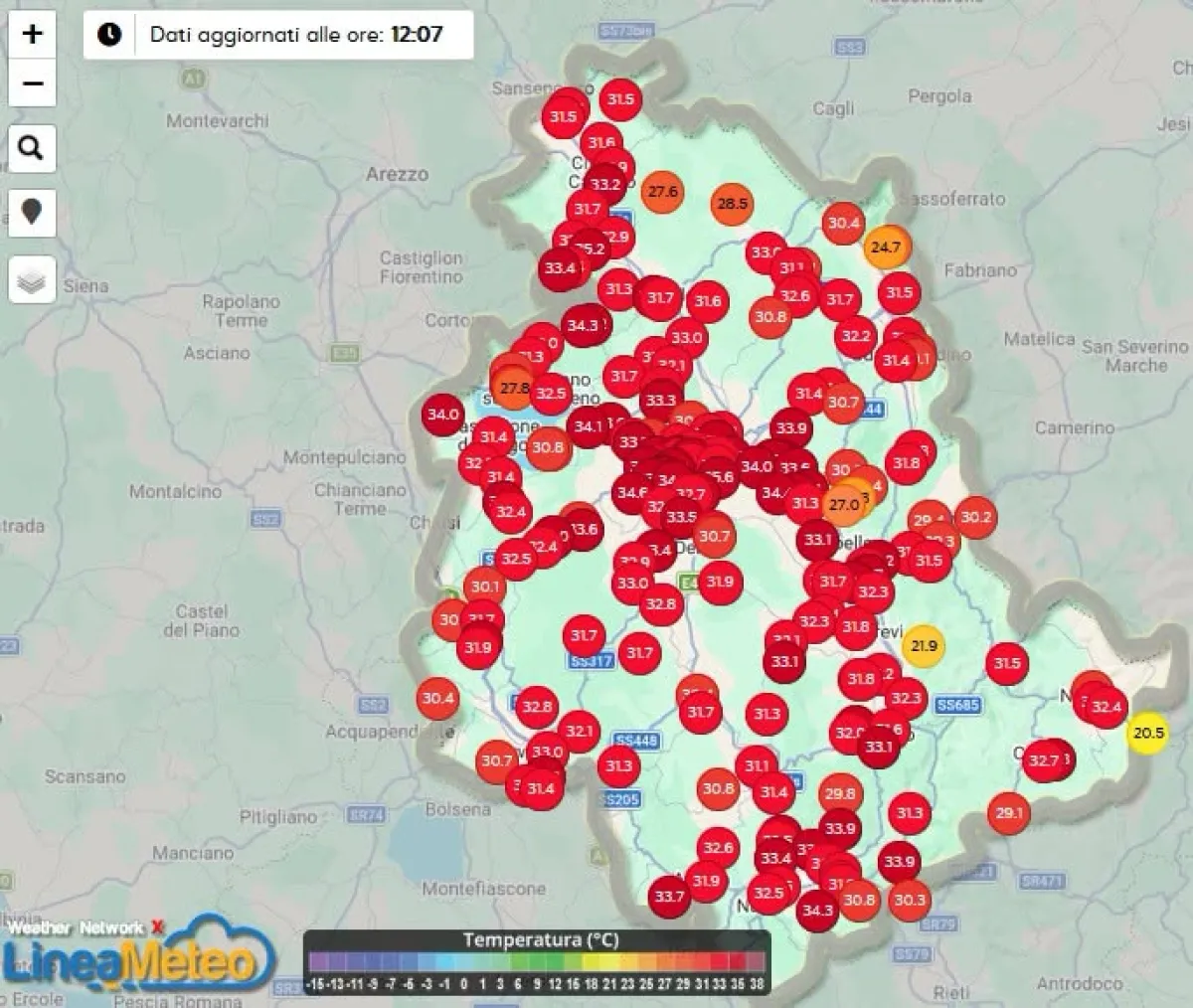 Caldo in Umbria, l'anticiclone africano stringe la presa dopo il solstizio: picchi nel tardo pomeriggio e rischio 40 gradi da giovedì
