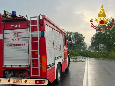 Paura a Terni nel pomeriggio: un violento nubifragio fa cadere due alberi su un semirimorchio